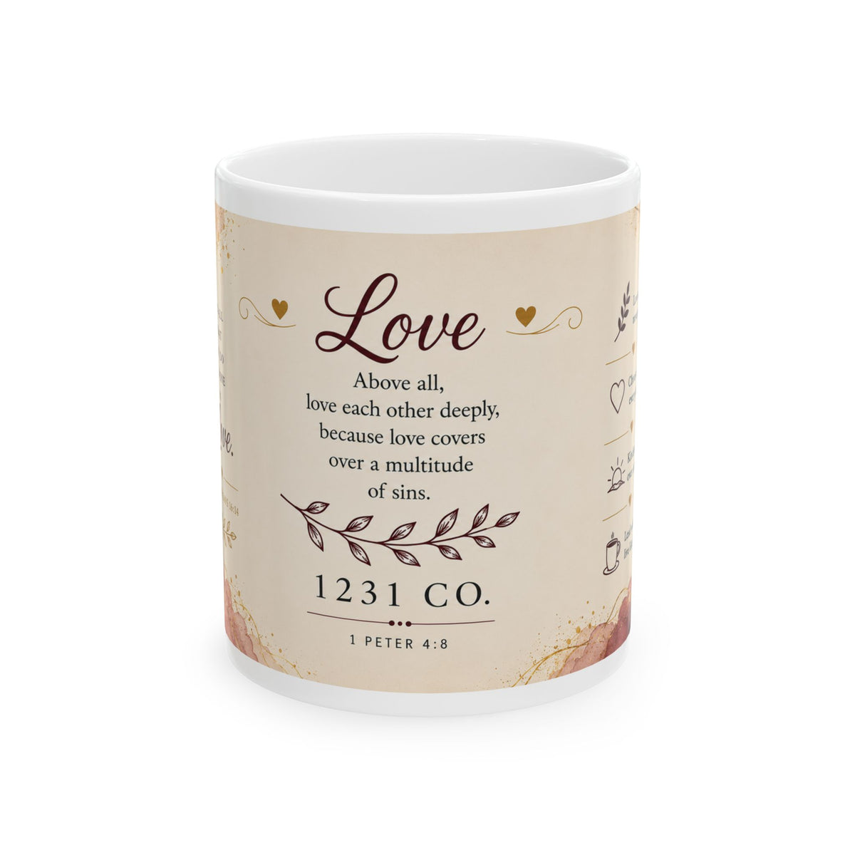 Love Scripture Ceramic Mug — 1 Peter 4:8 Inspirational Coffee Cup (11oz/15oz)