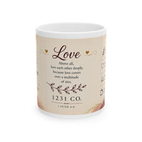Love Scripture Ceramic Mug — 1 Peter 4:8 Inspirational Coffee Cup (11oz/15oz)