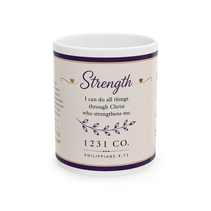 Strength Faith Mug — "I Can Do All Things Through Christ" Inspirational Ceramic Coffee Cup (11oz/15oz)